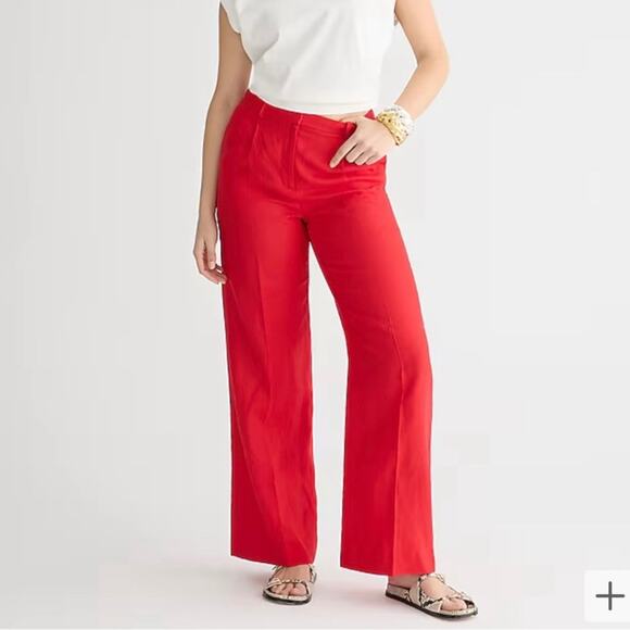J Crew Womens Pleated Linen Wide Leg Trouser Pant Size 12 Red - Picture 1 of 14